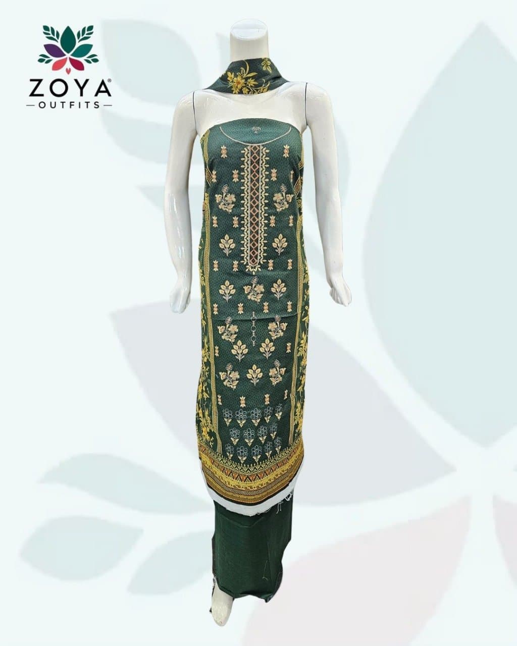 Embroidered Forest Green Khaddar unstitched 3Pc suit 