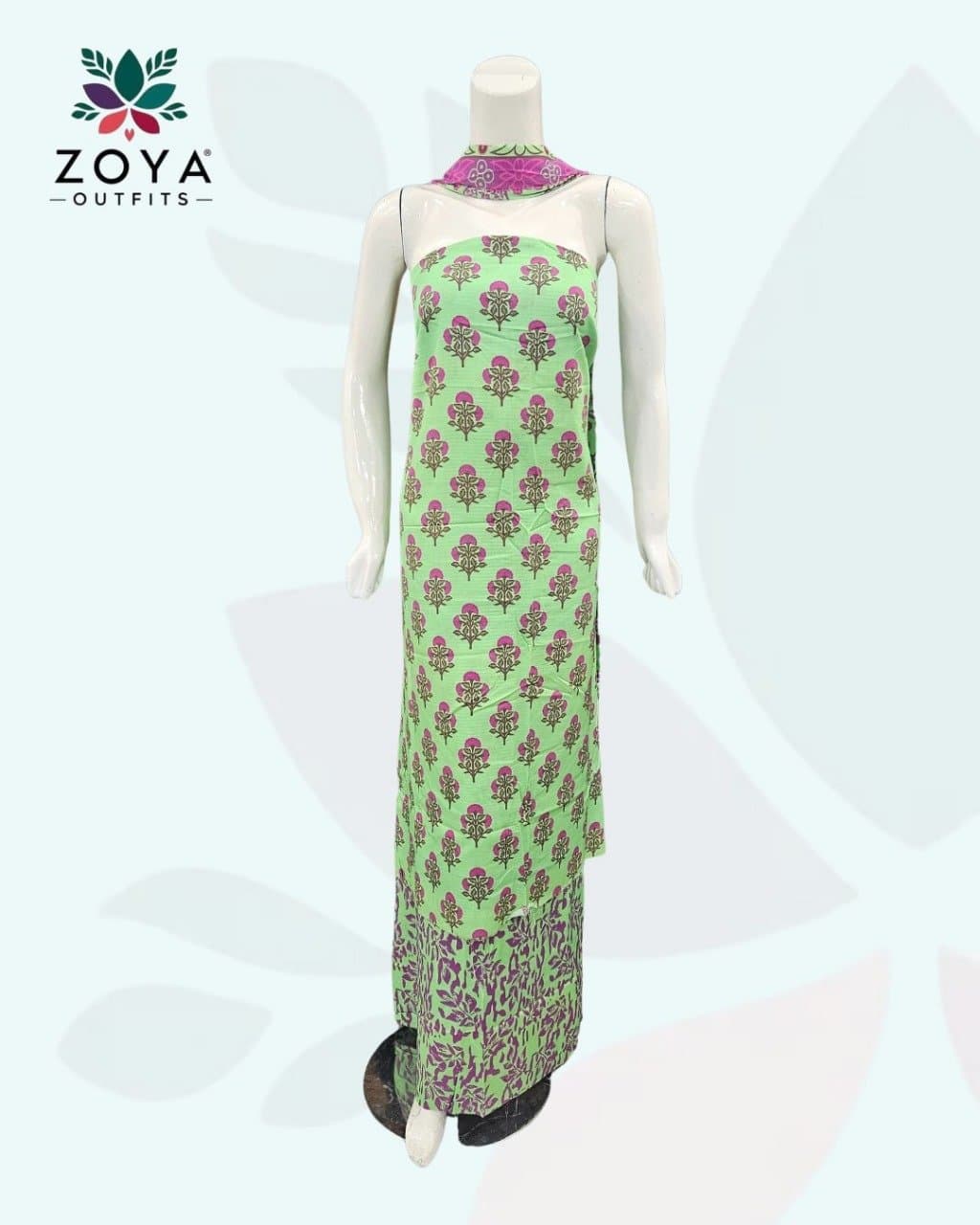 Printed Bana Doriya Light green Linen suit Unstitched 3PC