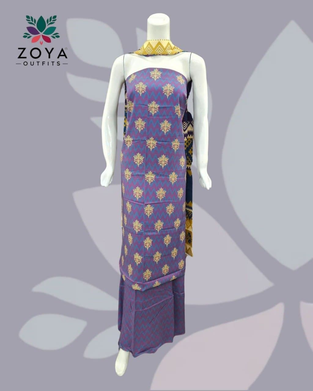 Printed Bana Doriya Purple multi color Linen suit Unstitched 3PC