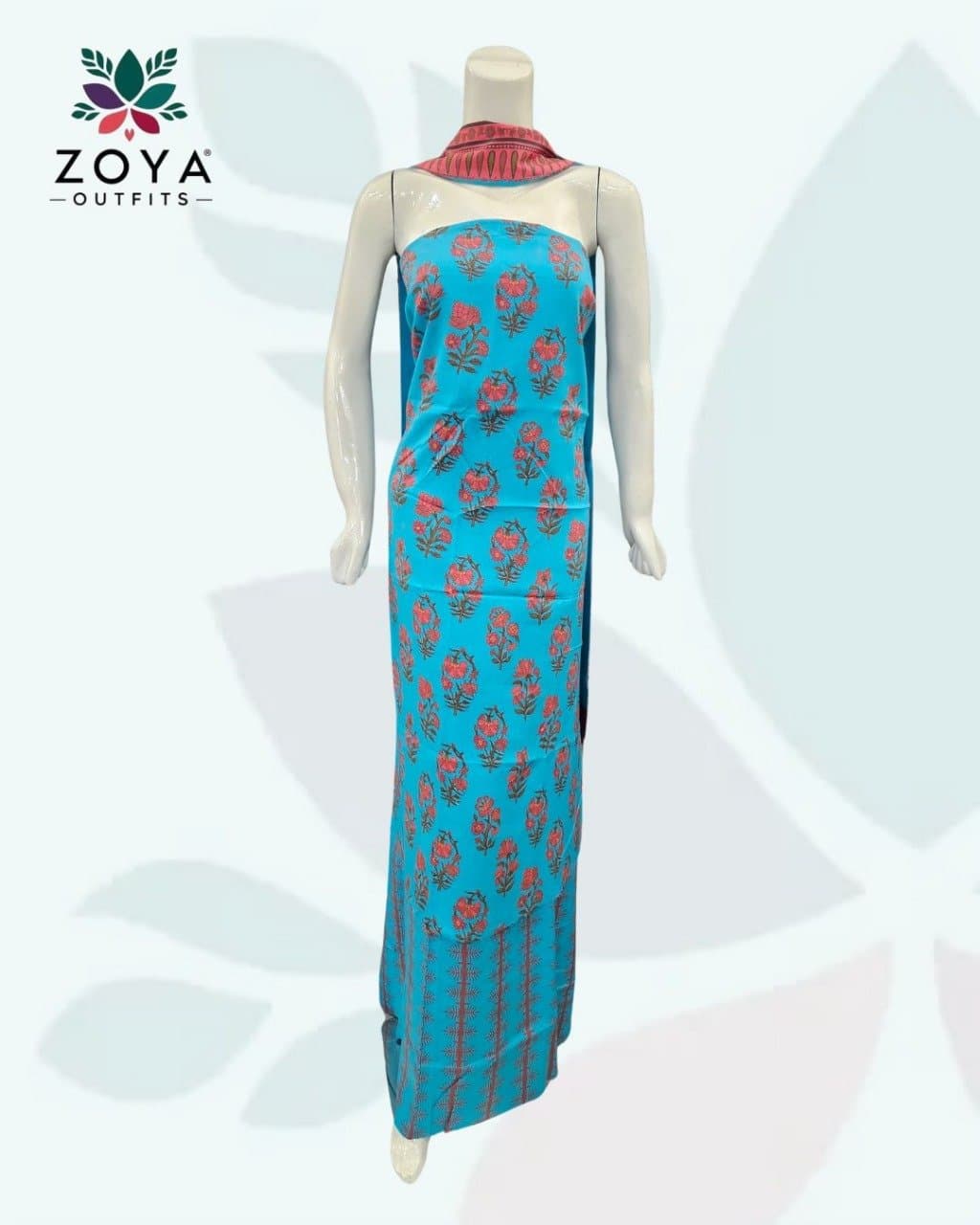 Printed Bana Doriya Bright blue Linen suit Unstitched 3PC