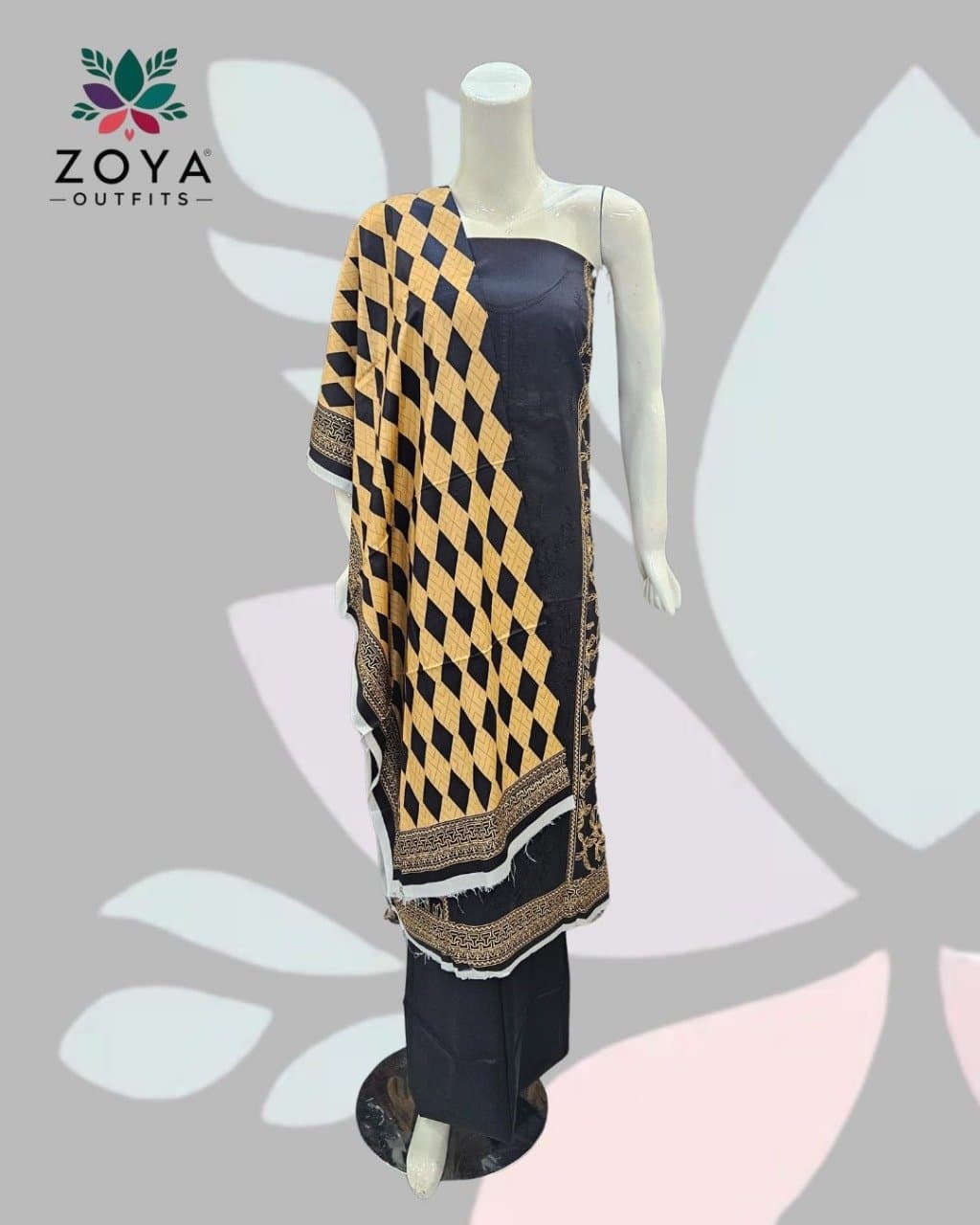 Embroidered Black Linen suit Unstitched 3PC