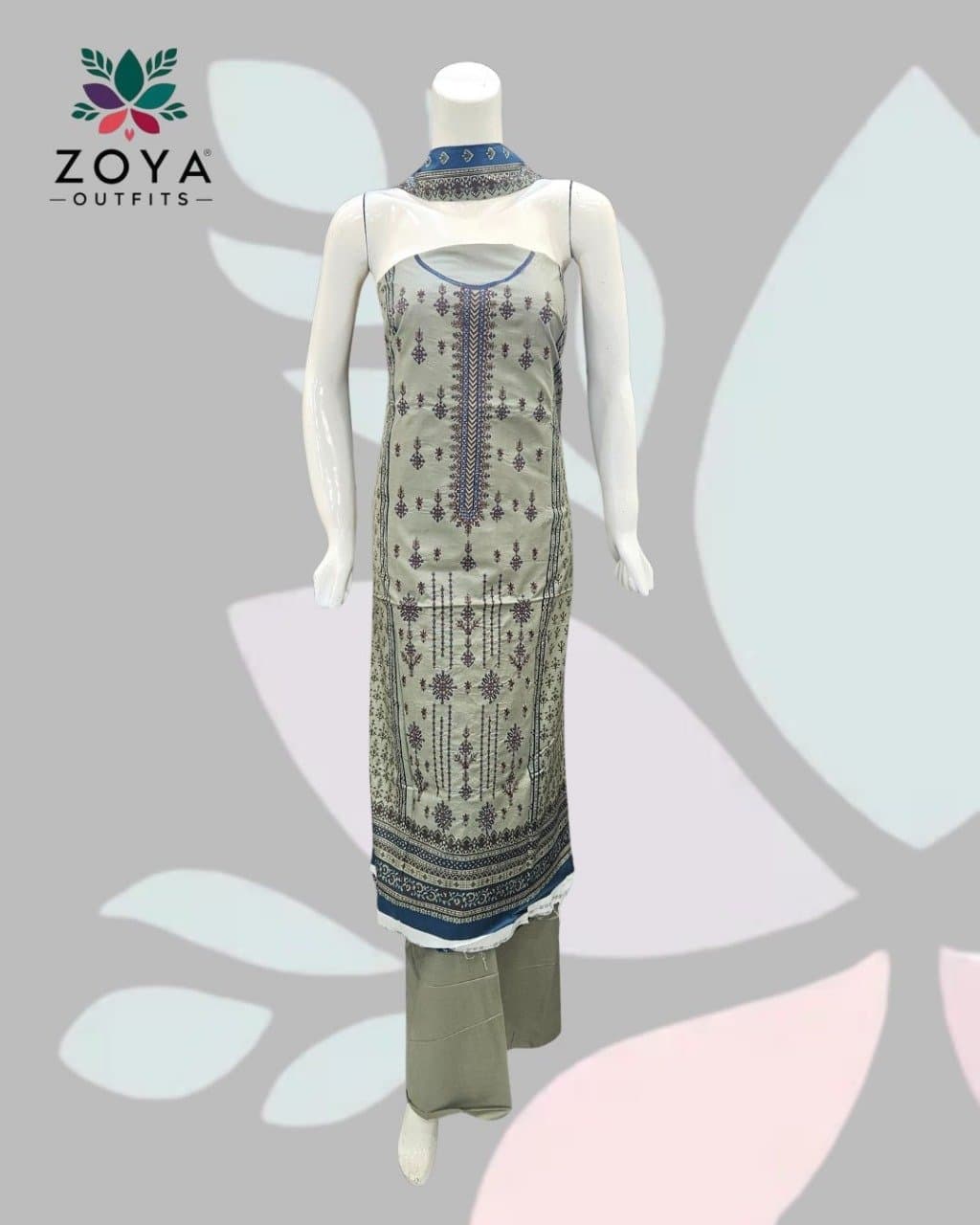 Embroidered Pistachio Linen suit Unstitched 3PC