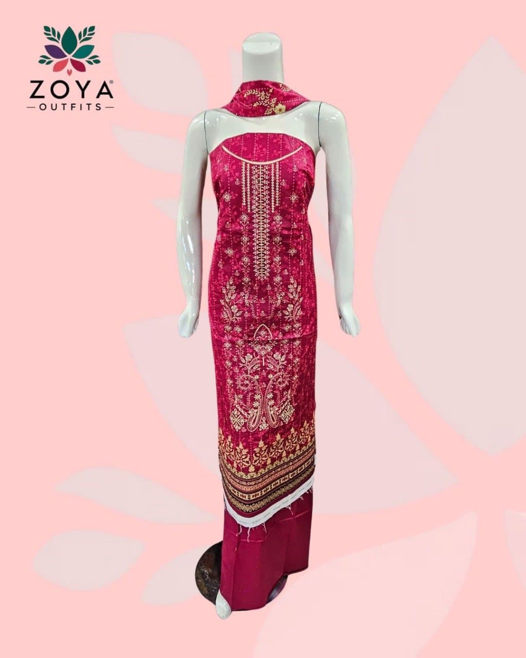 Embroidered Maroon Linen suit Unstitched 3PC